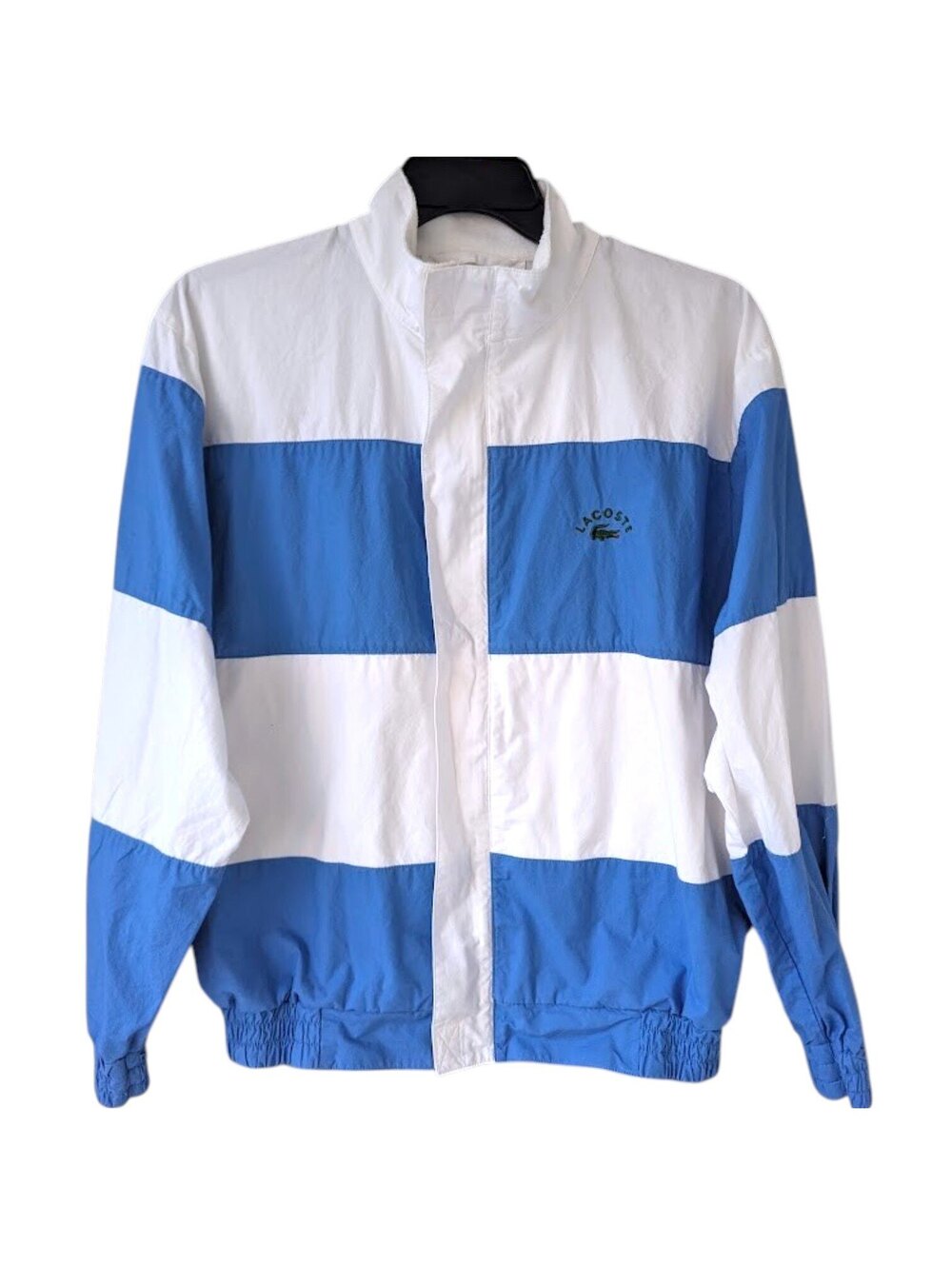 Vintage 80s Izod Lacoste Jacket Mens M Blue White Striped Full Zip Boxy 24x26